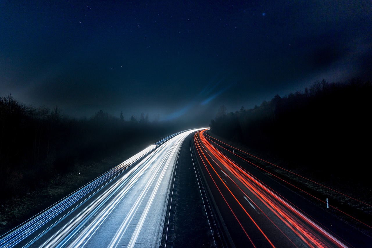 A car lights on a road.