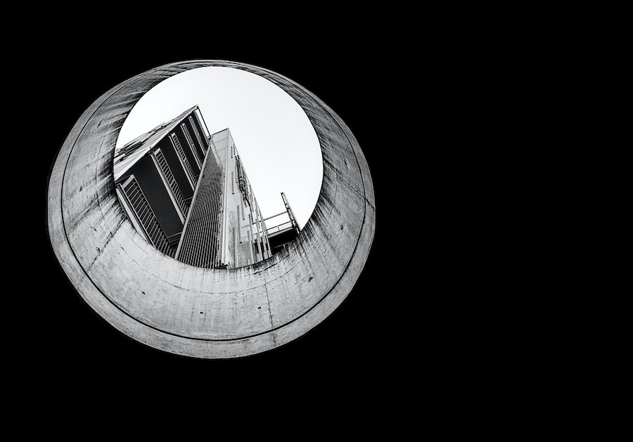 A black and white photo of a circular concrete structure that exemplifies the power of mindset shift.
