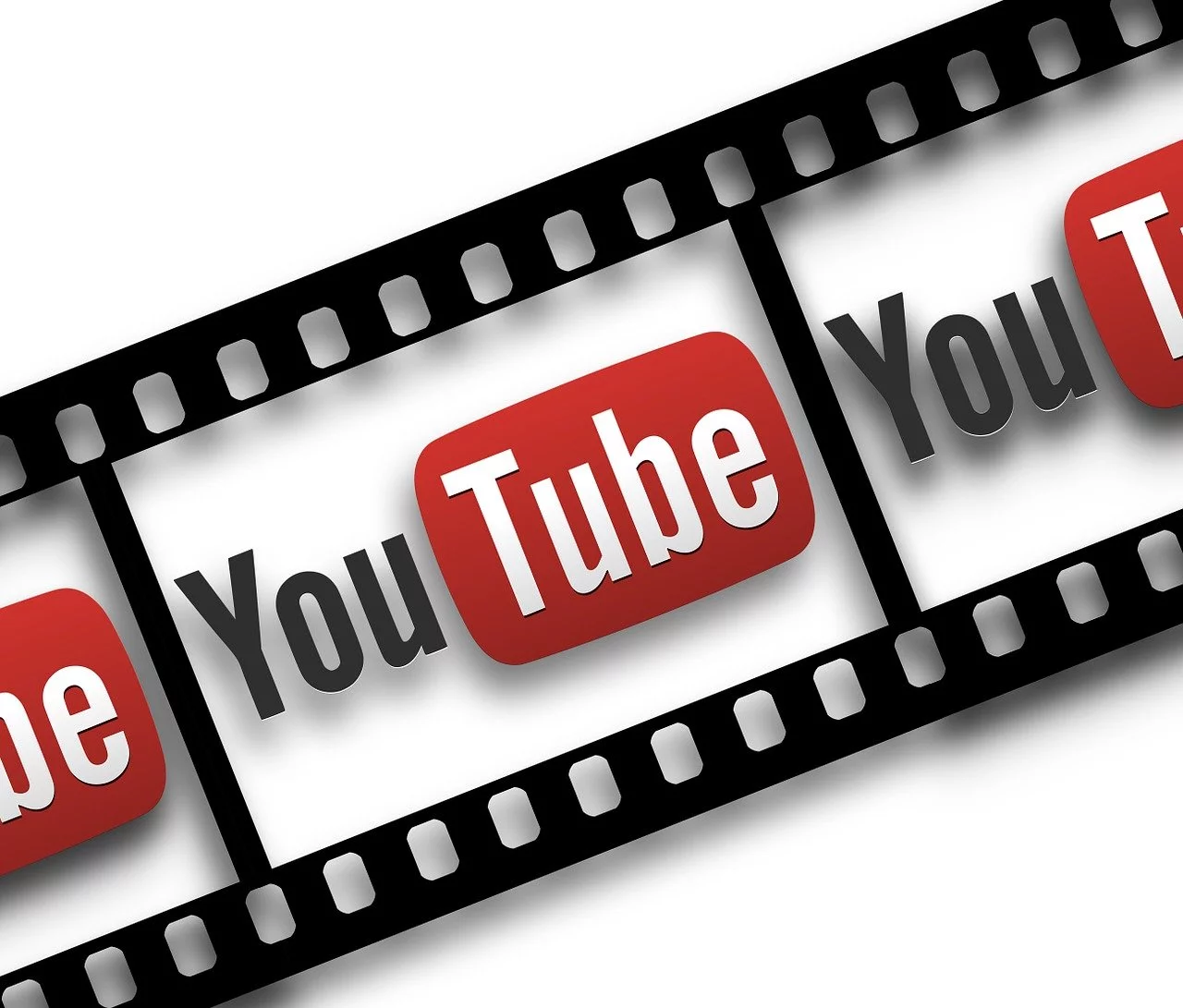 Filmstrip with repeated youtube logos on a white background, suggesting video or media content related to youtube depicting the truth about making money on youtube